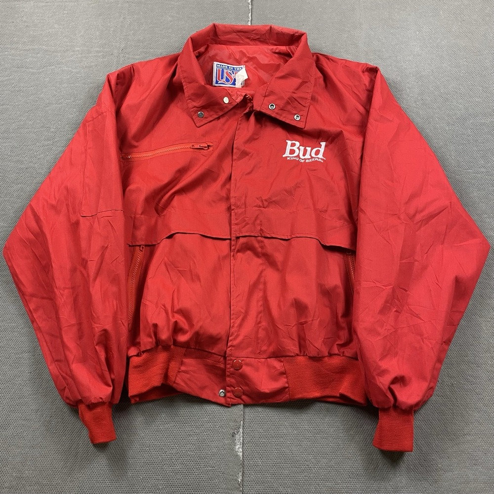 Vintage Budweiser Jacket XL Red King of Beers Windbreaker Full Zip USA Made